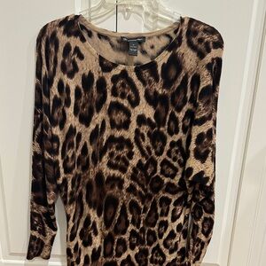 INC International Concepts Brown Leopard Print Long Sleeve Top